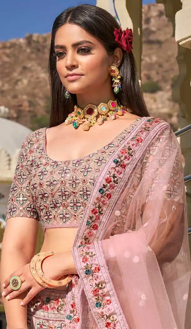 Baby Pink Color Bridal Net Designer Bridal Wedding Wear Lehenga Choli - 2621140778