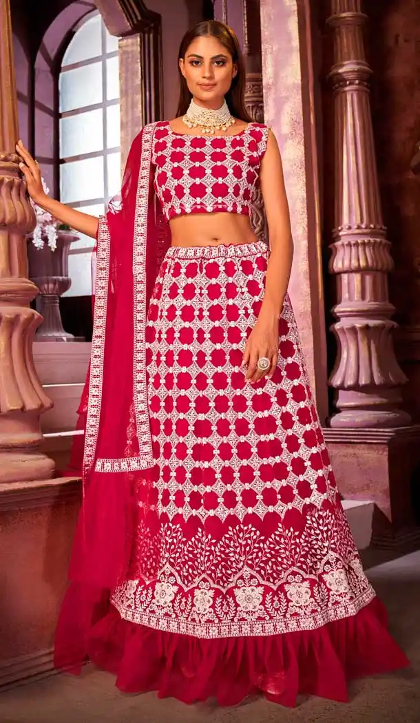 Hot Pink Color Net Designer Party Wear Plus Size Lehenga Choli - 2622140779