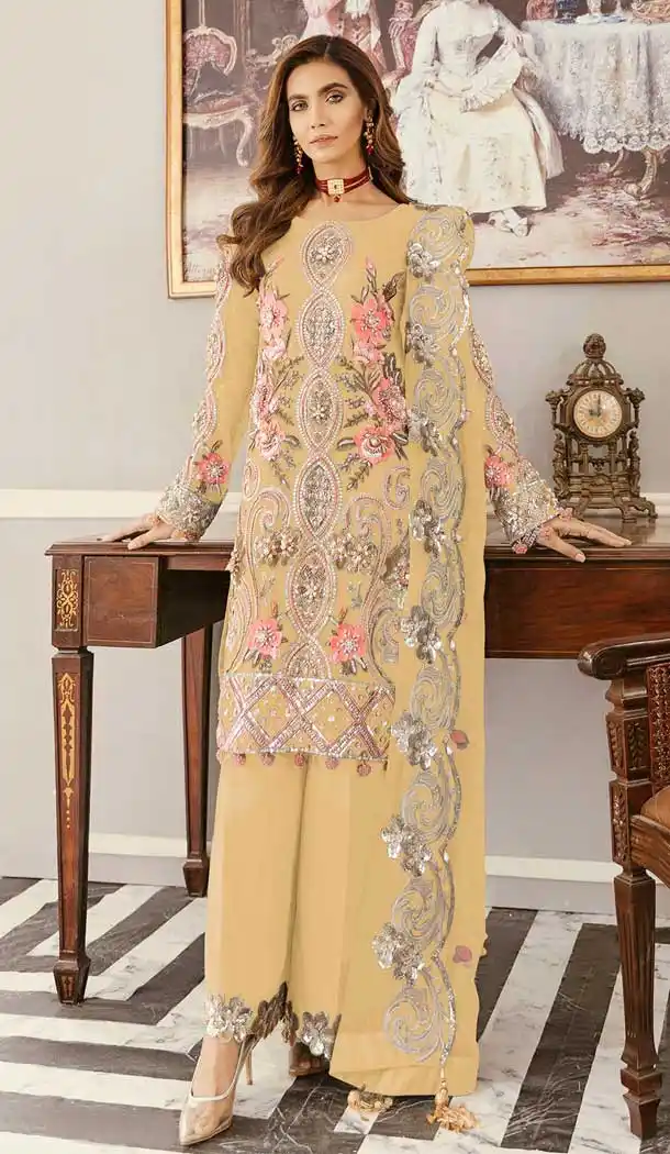 Yellow Color Soft Net Designer Party Wear Plus Size Palazzo Salwar Suit - 2625140792
