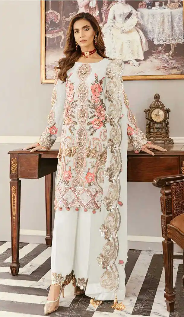 White Color Soft Net Designer Party Wear Plus Size Palazzo Salwar Suit - 2625140793