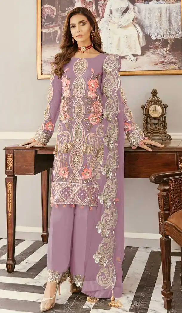 Purple Color Soft Net Designer Party Wear Plus Size Palazzo Salwar Suit - 2625140794