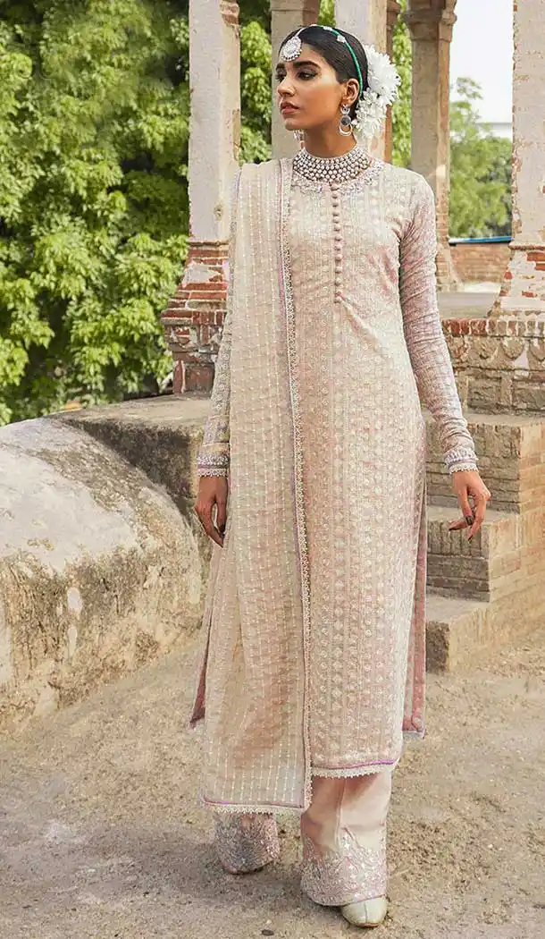 Cream Color Fox Georgette Pakistani Style Eid Party Wear Salwar Suit -2648140989