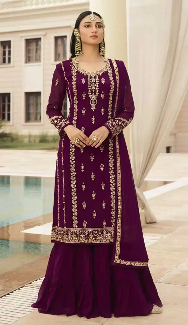 Magenta Color Fox Georgette Pakistani Style Eid Wear Sharara Kameez -2661141026