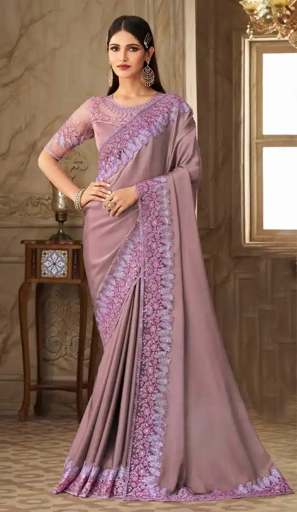 Purple Color Angel Silk Embroidery Designer Party Wear Saree -2673141107