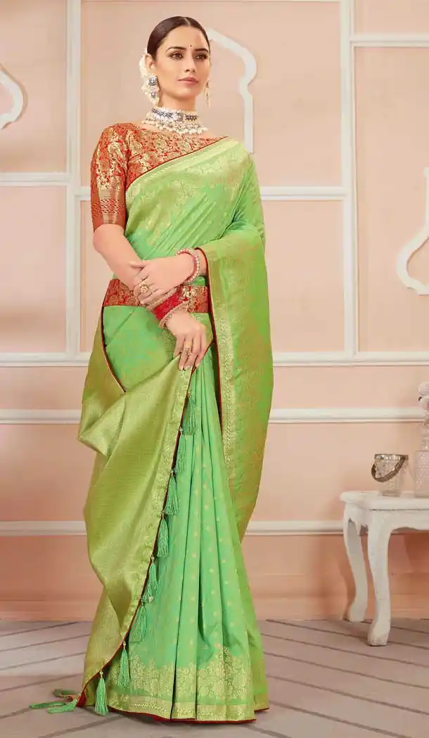 Pista Color Banarasi Art Silk Traditional Party Wear Saree Blouse -2676141142