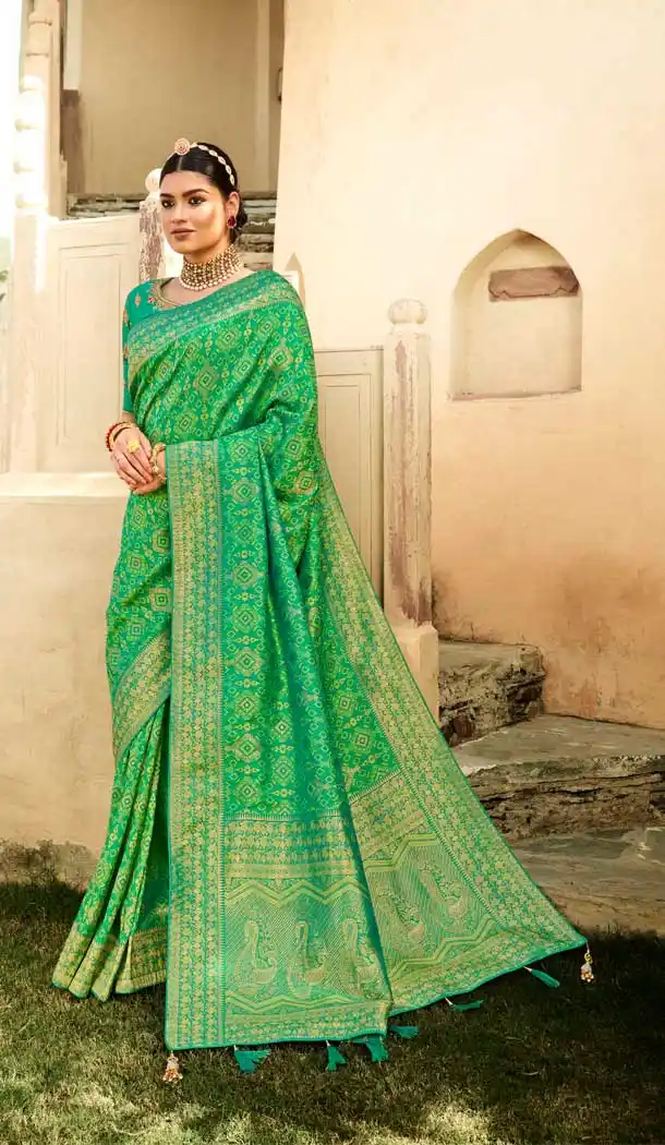 Rama Green Color Silk Jacquard Traditional Party Wear Designer Saree Blouse -2678141152