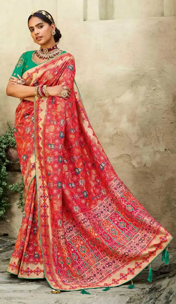 Ethnic Multi Color Silk Jacquard Traditional Party Wear Designer Saree Blouse -2678141154