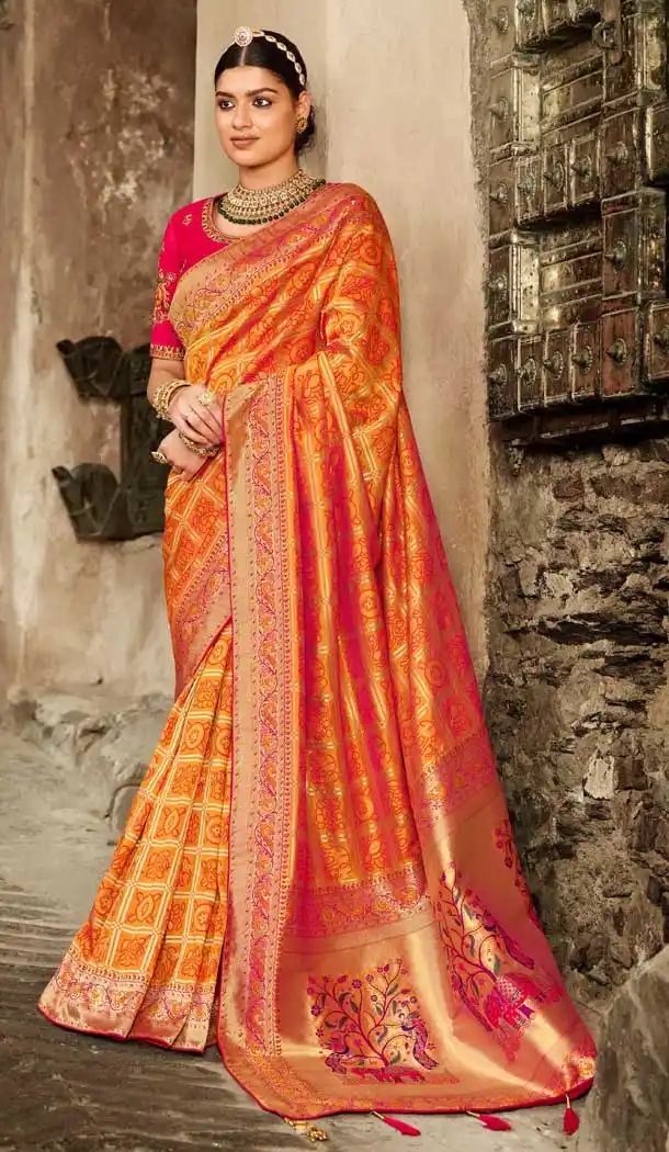 Mustard Color Silk Jacquard Traditional Party Wear Designer Saree Blouse -2678141156