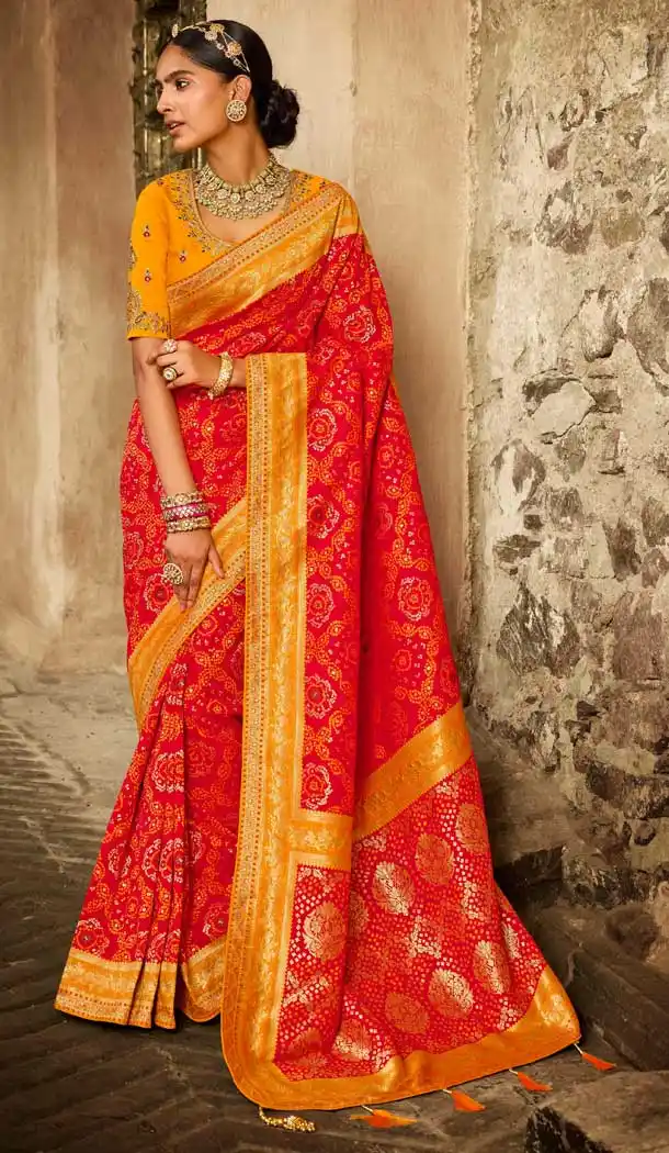 Ethnic Red Color Silk Jacquard Traditional Party Wear Designer Saree Blouse -2678141160
