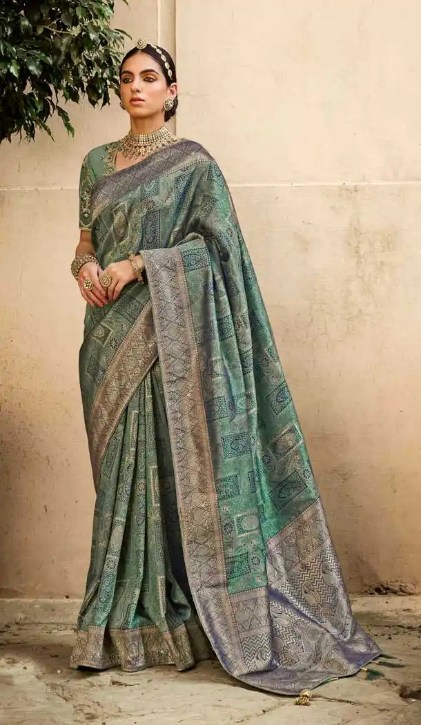 Beautiful Multi Color Silk Jacquard Traditional Party Wear Designer Saree Blouse -2678141161