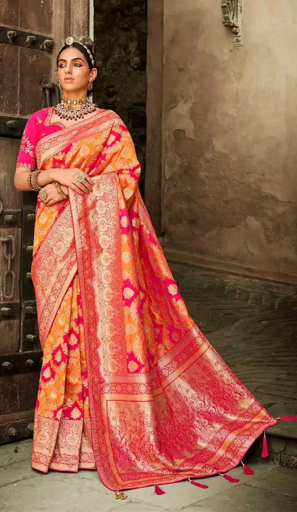 Glamorous Multi Color Silk Jacquard Traditional Party Wear Designer Saree Blouse -2678141162