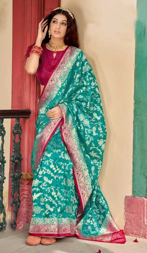Sky Blue Color Silk Organza Traditional Party Wear Saree Blouse -2680141172