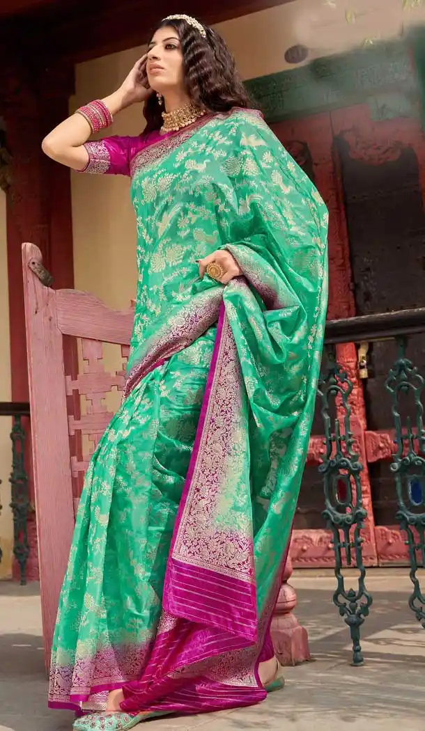 Gorgeous Sky Blue Color Silk Organza Traditional Party Wear Saree Blouse -2680141175