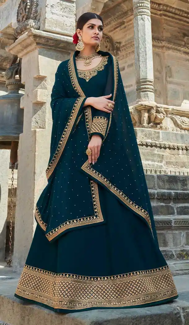 Teal Blue Color Georgette Embroidery Pakistani Wear Anarkali Salwar Kameez -2694141272