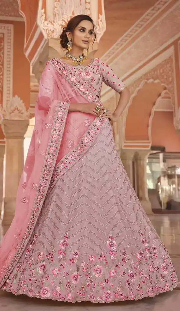 Baby Pink Color Georgette Designer Bridal Wedding Wear Lehenga Choli -2695141280