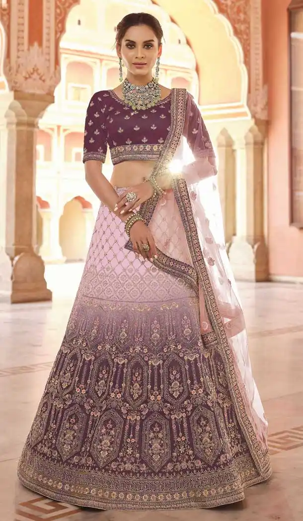 Purple Color Velvet Designer Bridal Wedding Wear Lehenga Choli -2695141284
