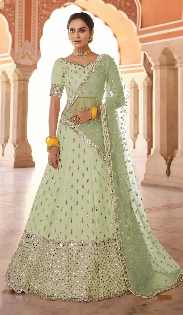 Moss Green Color Art Silk Designer Bridal Wedding Wear Lehenga Choli -2695141288