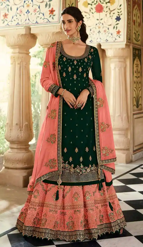 Green Color Georgette Designer Party Wear Lehenga Style Suit -2701141331