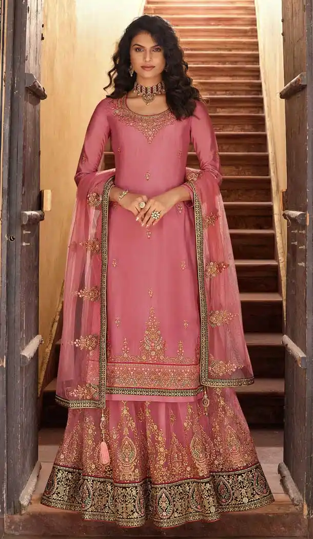 Cerise Pink Color Georgette Designer Party Wear Lehenga Style Suit -2701141332