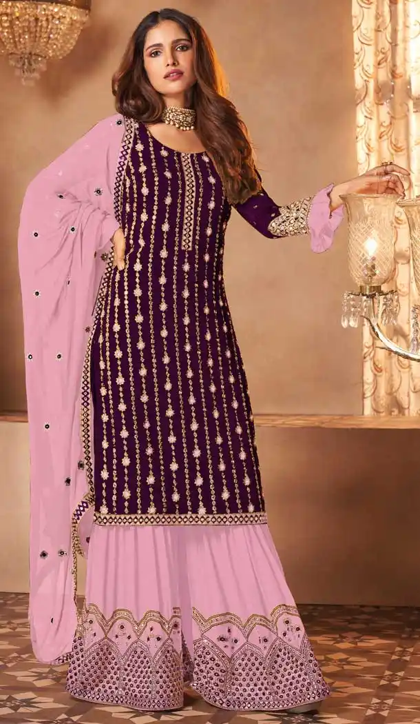 Purple Color Fox Georgette Designer Party Wear Pakistani Sharara Suit -2704141350