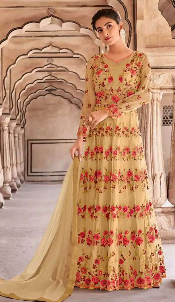 Yellow Color Soft Net Designer Party Wear Anarkali Salwar Kameez - 2625140799