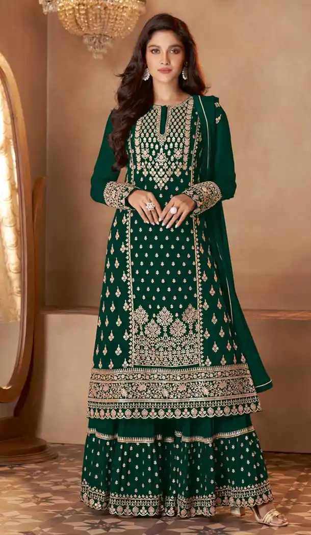 Green Color Real Georgette Designer Party Wear Palazzo Suit - 2627140801