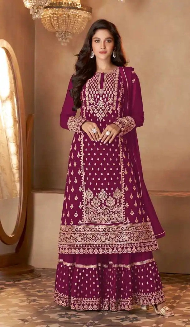 Rani Pink Color Real Georgette Designer Party Wear Palazzo Suit - 2627140803