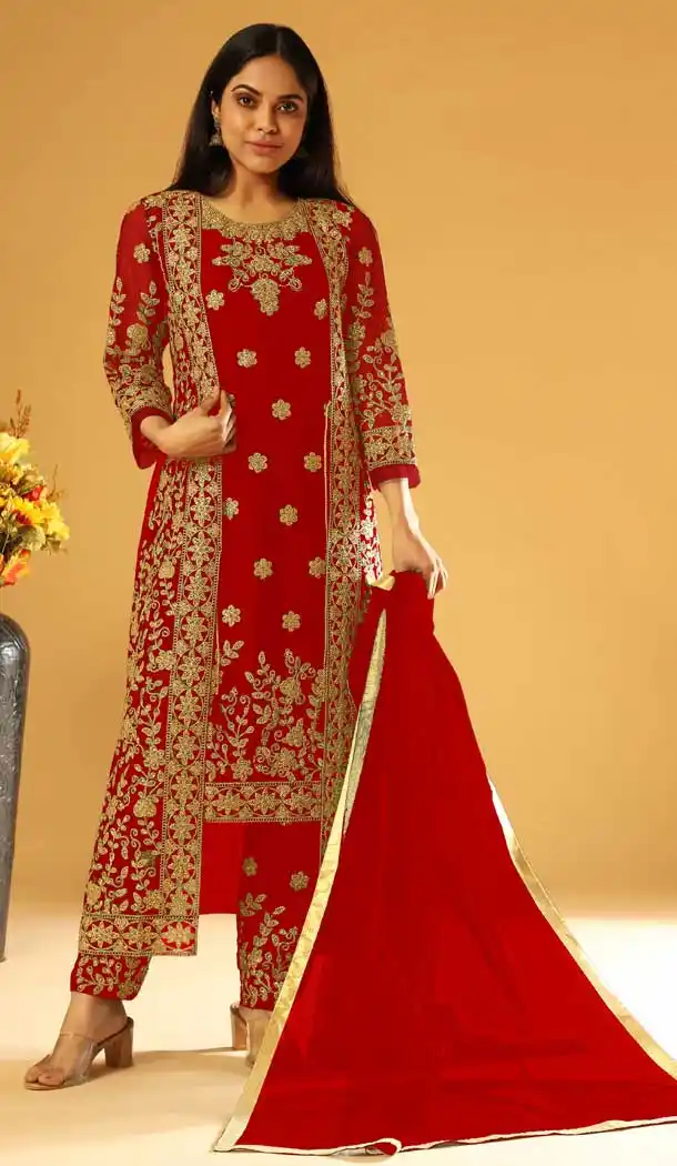 Crimson Red Color Heavy Butterfly Net Designer Party Wear Plus Size Salwar Suit - 2627140805
