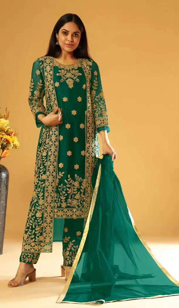 Sea Green Color Heavy Butterfly Net Designer Party Wear Plus Size Salwar Suit - 2627140806