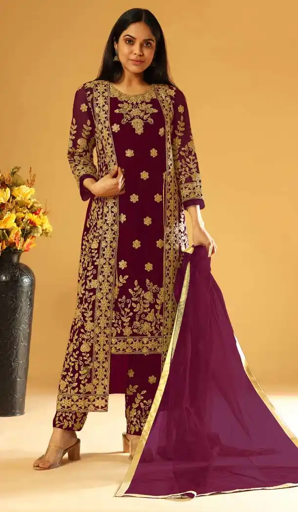 Purple Color Heavy Butterfly Net Designer Party Wear Plus Size Salwar Suit - 2627140808
