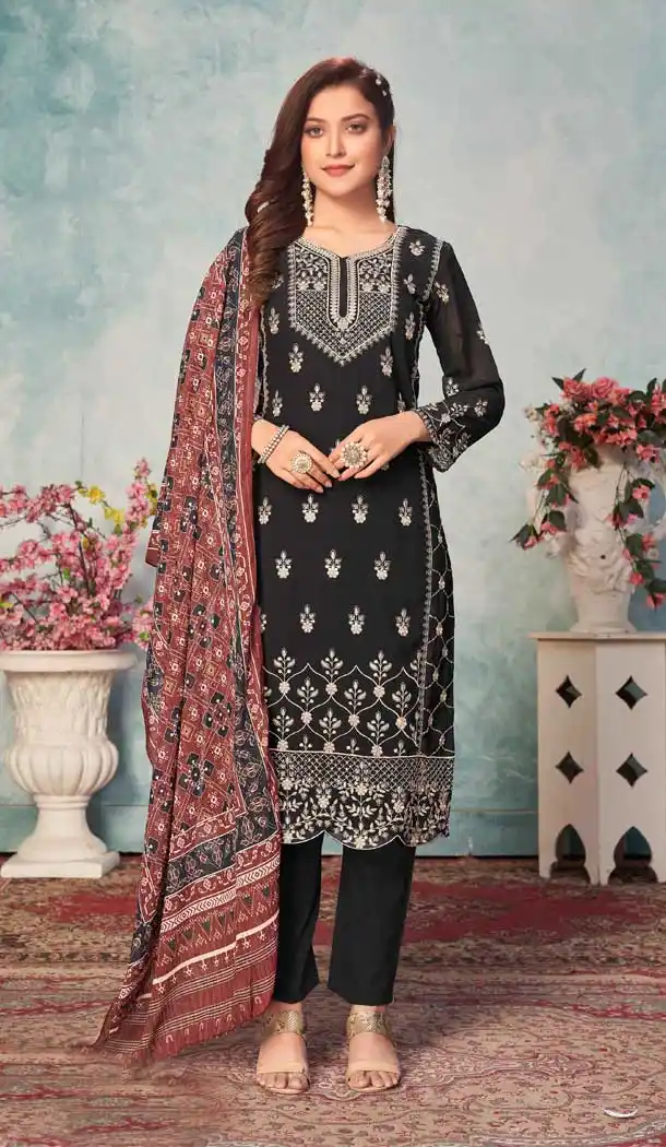 Black Color Fox Georgette Casual Evening Wear Salwar Suit - 2627140810