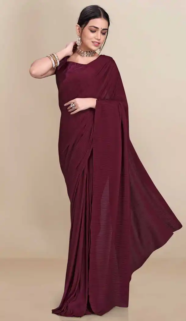 Maroon Color Soft Knitted Lycra With Pleated Pallu Casual Office Wear Saree - 2646140976