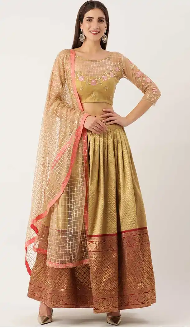 Golden  Color Jacquard Traditional Party Wear Plus Size Lehenga Choli - 2658141012