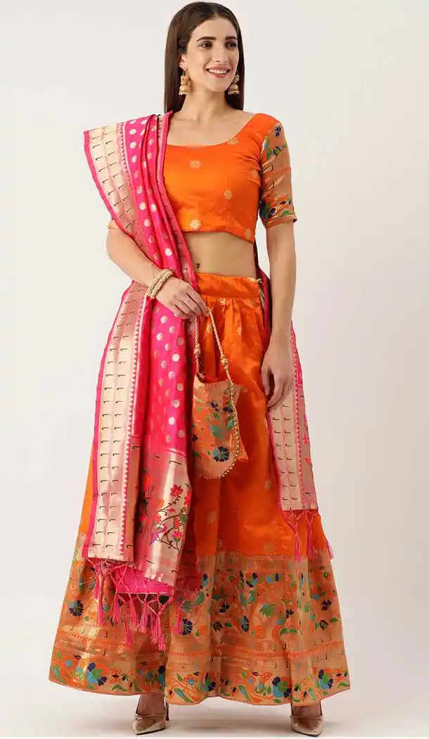 Orange Color Jacquard Traditional Party Wear Plus Size Lehenga Choli - 2658141013