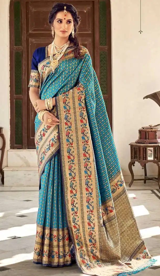 Sky Blue Color Pure Silk Designer Traditional Party Wear Saree - 2717141435
