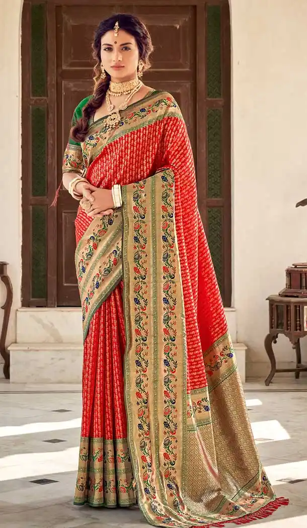 Red Color Pure Silk Designer Traditional Party Wear Saree - 2717141436