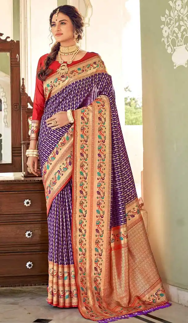 Purple Color Pure Silk Designer Traditional Party Wear Saree - 2717141437