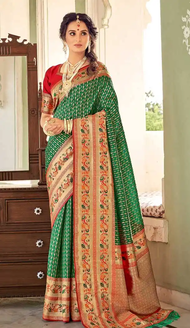 Green Color Pure Silk Designer Traditional Party Wear Saree - 2717141438