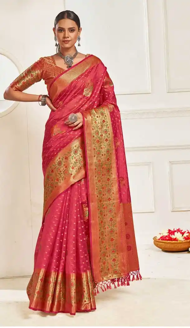 Pink Color Organza Casual Evening Wear Saree Blouse - 2722141459