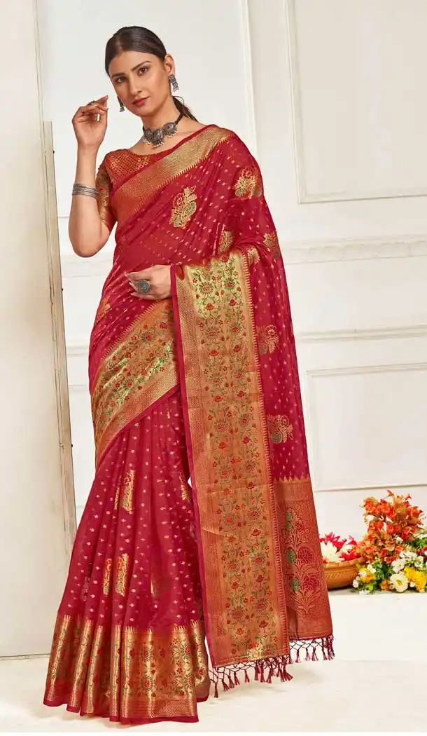Rose Pink Color Organza Casual Evening Wear Saree Blouse - 2722141461