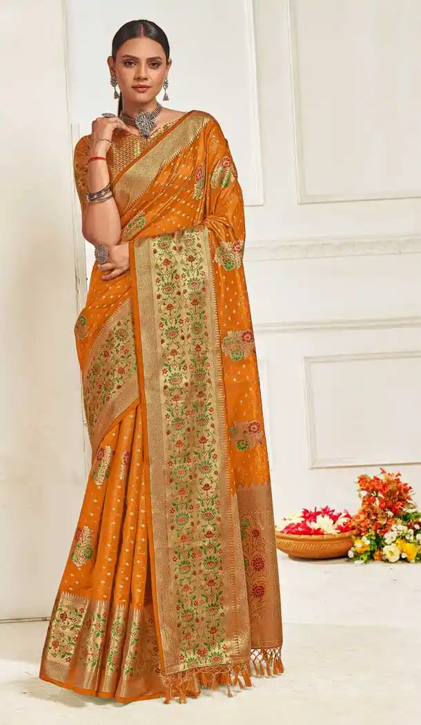 Mustard Color Organza Casual Evening Wear Saree Blouse - 2722141463