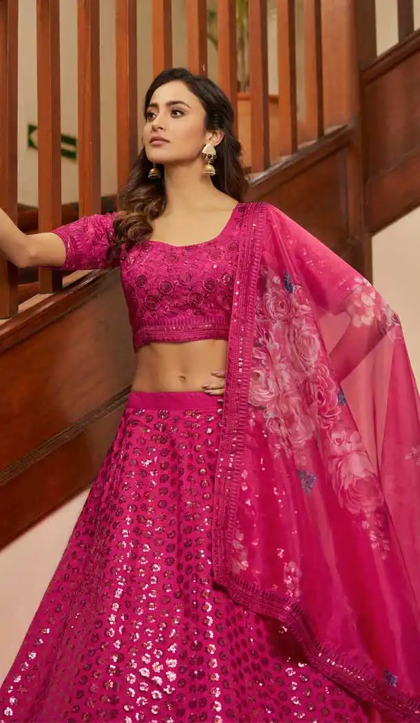 Deep Pink Color Art Silk Designer Wedding Bridal Wear Lehenga Choli - 2722141445