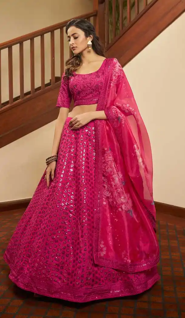 Deep Pink Color Art Silk Designer Wedding Bridal Wear Lehenga Choli - 2722141445