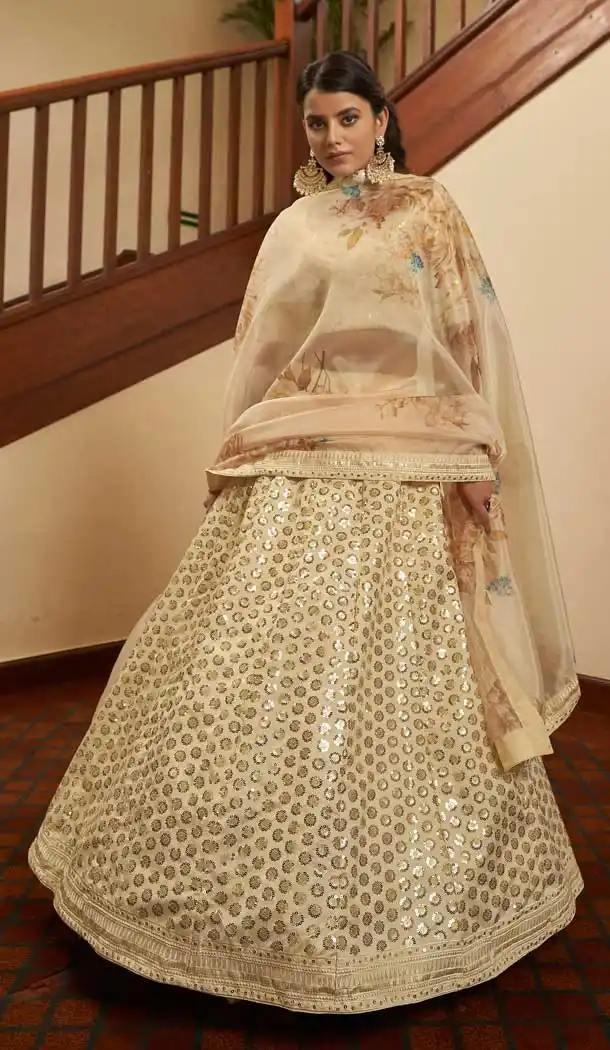 Beige Color Art Silk Designer Wedding Bridal Wear Lehenga Choli - 2722141446
