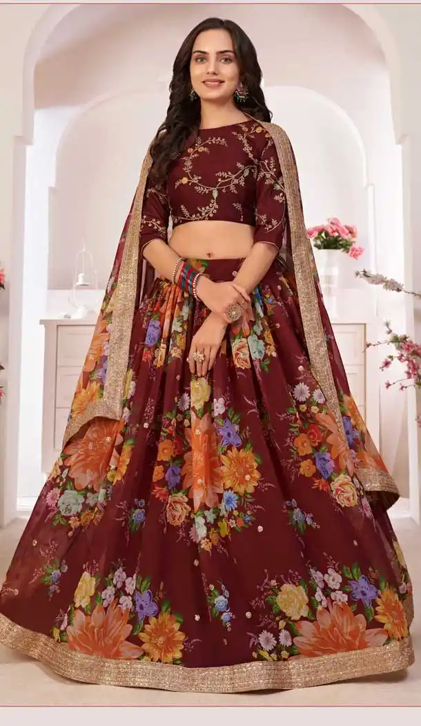 Maroon Color Georgette Designer Party Wear Plus Size Lehenga Choli - 2722141451