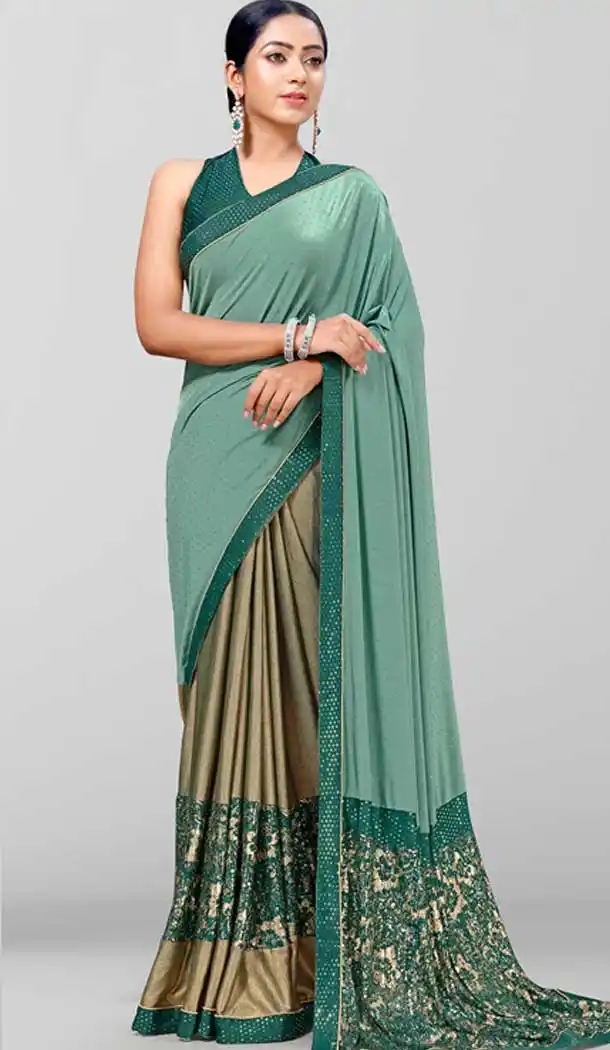 Sea Green Color Imported Lycra Casual Party Wear Saree - 2742141625