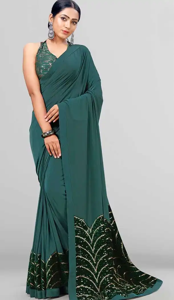 Pine Green Color Imported Lycra Casual Party Wear Saree - 2742141628