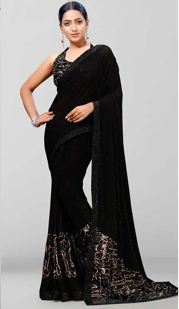Black Color Imported Lycra Casual Party Wear Saree - 2742141630