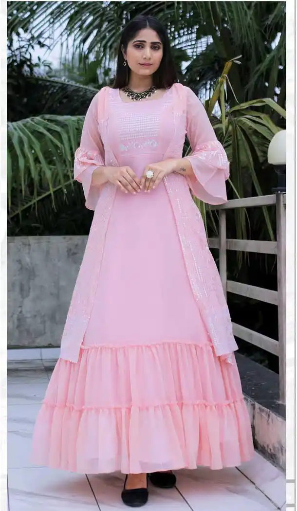 Pink Color Georgette Designer Party Wear Plus Size Readymade Gown - 2756141766