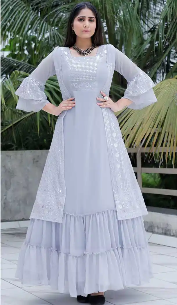 Light Purple Color Georgette Designer Party Wear Plus Size Readymade Gown - 2756141767